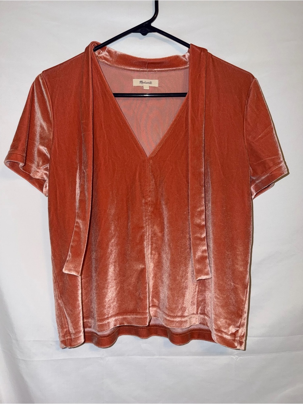 Madewell Rust Velvet V-Neck Tee with Neck Ties